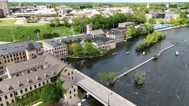 Aerial of Appleton Wisconsin on sunny Summer Day.  Shot on DJI Mini 4 Pro.