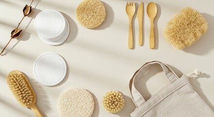 Bath and body wellness products overhead shot