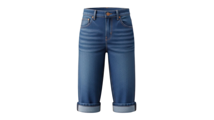 Blue Denim Cropped Jeans with Cuffed Hems