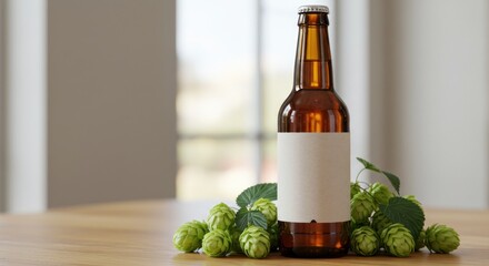 Beer bottle with hops