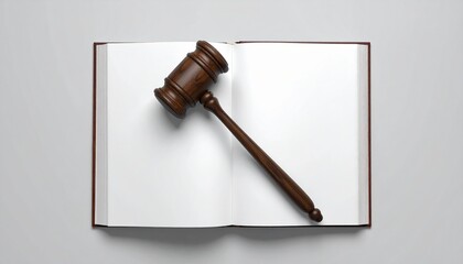 Wooden Gavel Laying Over An Open Book on A White Surface