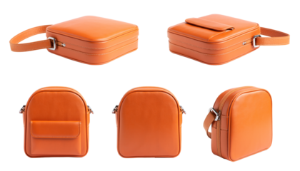 Front view and back view and side view of mini crossbody bag isolated on a white background.