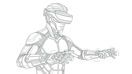 Man Wearing Virtual Reality Headset Gloves.