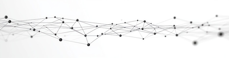 Abstract digital network of interconnected black nodes and lines on a light background representing data connections and communication