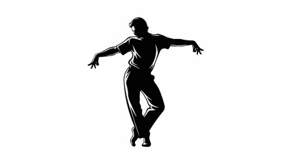 Obraz premium Silhouette of a dancer performing a dynamic pose against a white background.