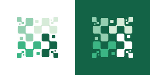 Dual meaning logo combining digital pixels and connection elements, symbolizing technology, data flow, innovation, and seamless digital connectivity in a modern design.