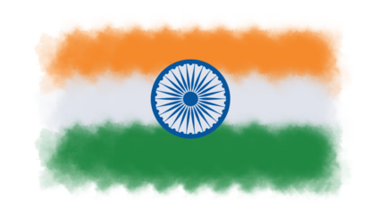 The Indian flag with a blue wheel in the center on a black background