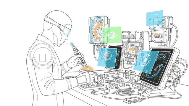 Scientist Working on Electronic Devices and Circuit Boards.