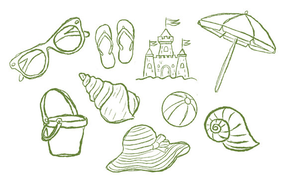 Summer Beach Vacation Hand Drawn Doodle Icons