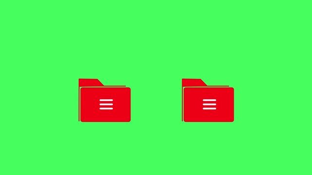 File transfer icon animation. Two Red Folder Icons with Menu Symbol on Green Background.
