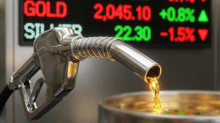 Fuel Pump with Oil and Commodity Prices in Background Display