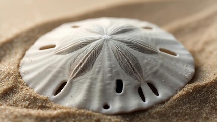A delicate seashell nestled in sand