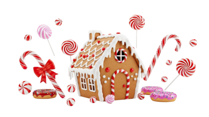 Gingerbread House with Candy and Donuts