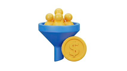 Sales Funnel with People and Dollar Coin