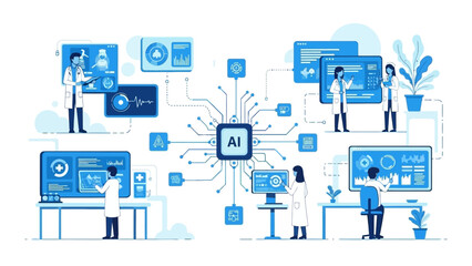 Scientists and researchers collaborating on artificial intelligence development in a lab.