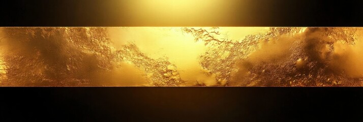 Textured golden metallic horizontal band on a deep black background with warm central glow, minimal elegant abstract composition evoking luxury and warmth