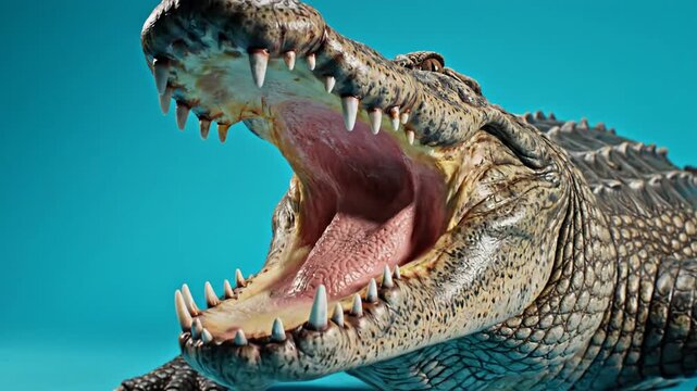 Crocodile with open mouth showing teeth.