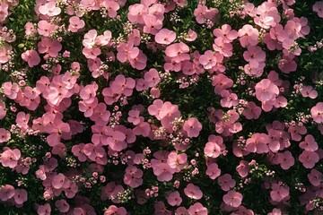 Obraz premium Expansive carpet of delicate pink flowers and green foliage, serene and cheerful bloom