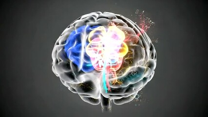 Animated visualization of human brain activity with colorful neural pathways and electrical impulses. - Powered by Adobe