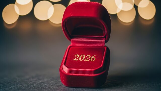 Red Jewelry Box with 2026 Inside Open on Table.