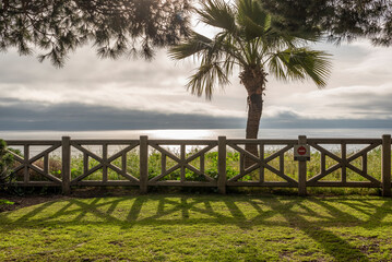 View from Palisades Park overlooking the ocean in Santa Monica, California.
