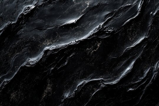 dark glossy marble waves with flowing striations and subtle metallic flecks, moody and dramatic