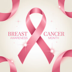 Pink breast cancer awareness ribbon with text for support month