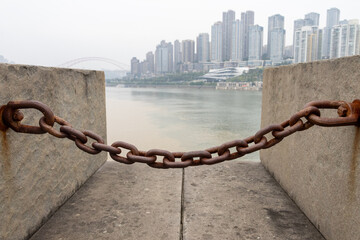 Yangtze river and Chongqing city from Chaotianmen Square in Chongqing, China.