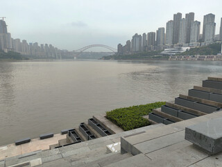 Yangtze river and Chongqing city from Chaotianmen Square in Chongqing, China.