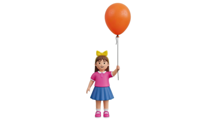 3D Render of a Young Girl Holding an Orange Balloon
