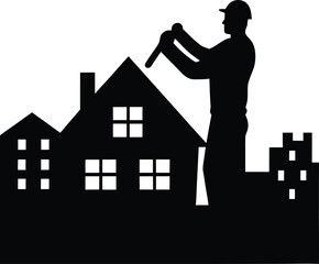 Skilled construction worker diligently builds and renovates residential homes and city buildings