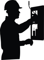 Skilled professional worker diligently managing an electrical circuit breaker panel with focus and precision