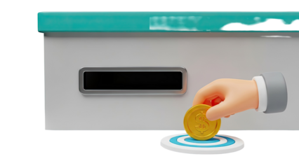Hand depositing coin into slot with target
