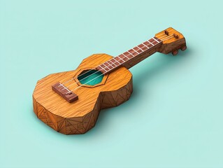 Geometric Illustration of a Wooden Ukulele on a Teal Background