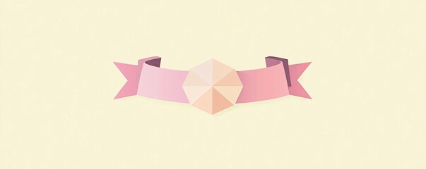 Soft Pink Ribbon and Geometric Badge on Light Background