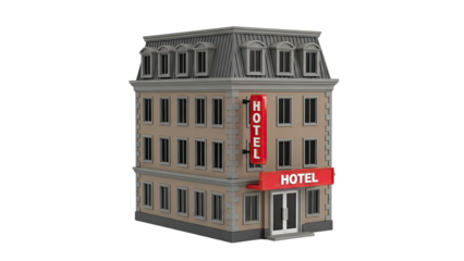 3D Model of a Classic Hotel Building with Mansard Roof
