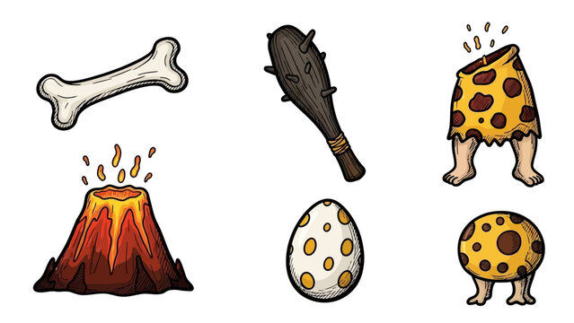 Prehistoric Caveman Era Objects and Symbols Collection.