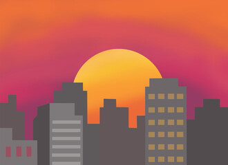 city skyline at sunset