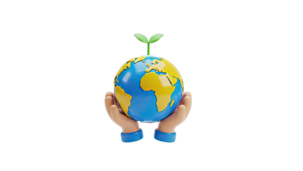 Hands Holding Earth with Sprout