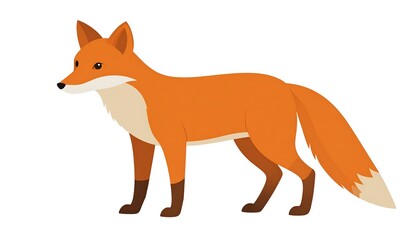 Obraz premium Cartoon fox with reddish-orange fur, brown paws, standing sideways against a white background, facing left