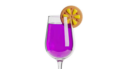 Purple cocktail with stylized lemon slice garnish
