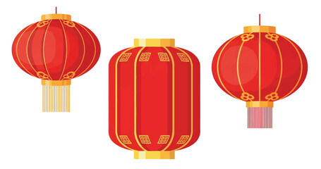 Chinese New Year Red Lantern Isolated White Background Vector