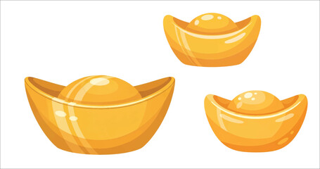 Chinese New Year Gold Coin Ingot Vector Isolated White