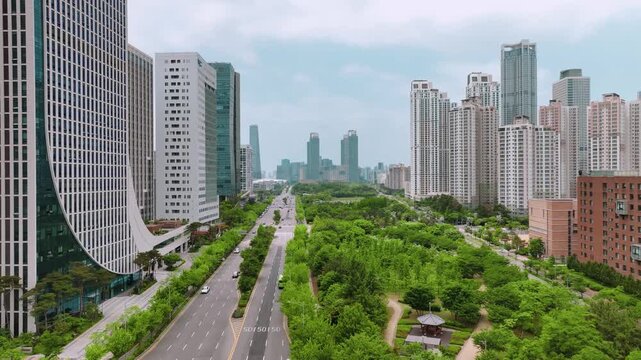 Aerial shot of downtown Songdo, Incheon, South Korea