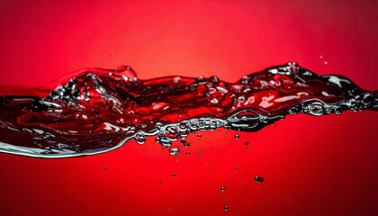 Abstract Liquid Wave with Bubbles on Red Background.