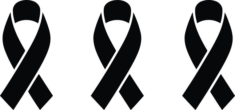 Black awareness ribbon icon set for mourning, remembrance, support and solidarity