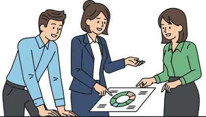 Fototapeta premium Teamwork Business, Collaboration Concept Businesswoman Businessman, Flat Cartoon Illustration Style