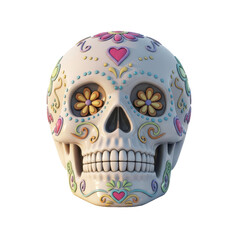 Decorated Skull with Floral and Heart Patterns.