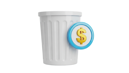 White trash can with dollar sign symbol