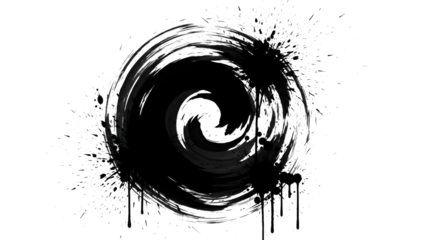 Abstract Black And White Ink Swirl With Splatter And Drips